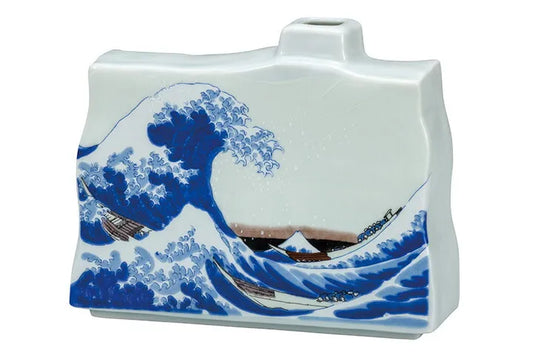 KUTANI JAPANESE SINGLE FLOWER VASE THE GREAT WAVE OFF KANAGAWA BY HOKUSAI