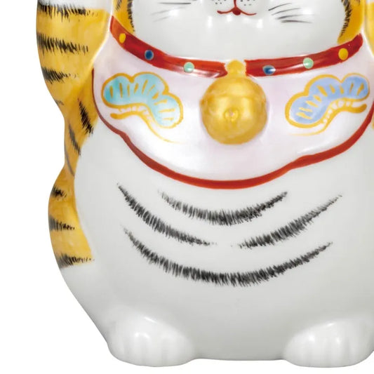 KUTANI JAPANESE LUCKY CATBOTH-PAWS BECKONING CAT WITH GOLD ACCENTS