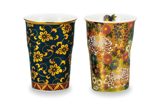 JAPANESE KUTANI PAIR OF FREE CUPS TWO STYLES OF KUTANI