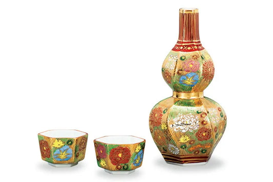 KUTANI JAPANESE SAKE SET GOLD HANAZUME /KOYO KLIN