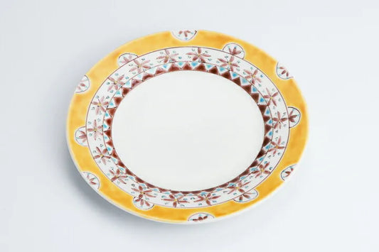 KUTANI WARE PERSIAN YELLOW PLATE IROE-YU HAND-PAINTED JAPANESE CERAMIC PLATE MADE IN JAPAN
