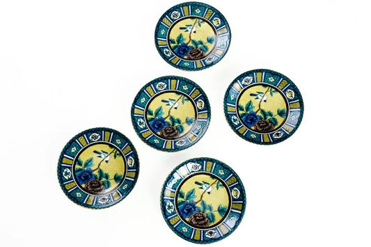 KUTANI JAPANESE PLATE SET YOSHIDAYA-STYLE PARTITIONED PEONY WITH BIRD/ SEIKOU KLIN