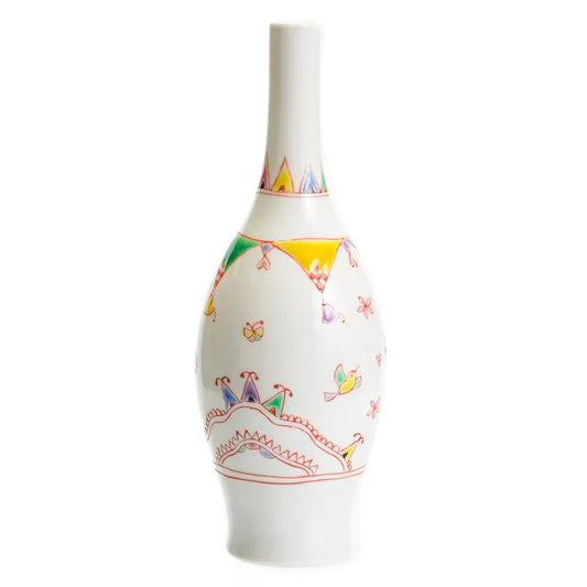 KUTANI WARE FLOWER VASE “HANAMATSURI” – JAPANESE PORCELAIN ART BY GINSHU KILN, WITH GIFT BOX