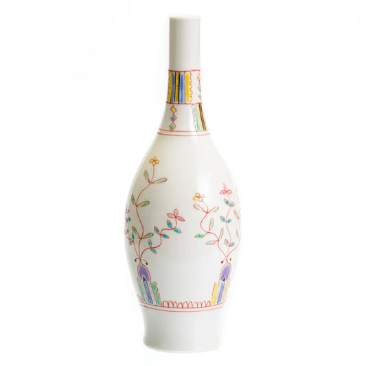 KUTANI WARE FLOWER VASE “KYOEN” (HARMONY OF COLORS) – JAPANESE PORCELAIN ART BY GINSHU KILN, WITH GIFT BOX