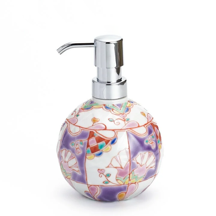 KUTANI WARE SOAP BOTTLE FLOATING FLOWER ART LAVENDER / GINSYUU KLIN