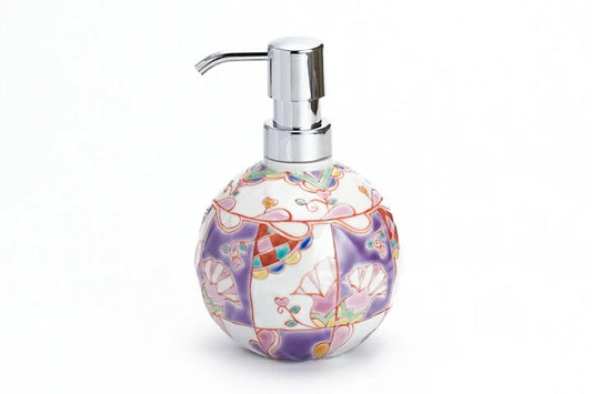 KUTANI WARE SOAP BOTTLE FLOATING FLOWER ART LAVENDER / GINSYUU KLIN