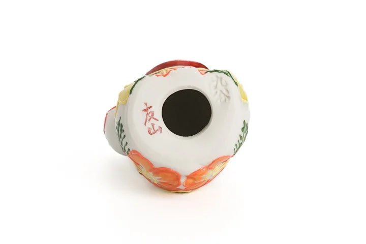 KUTANI WARE LUCKY CAT(MANEKI NEKO) HIBISCUS RAISED RIGHT PAW