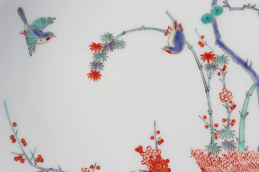 ARITA WARE 6-INCH DECORATIVE PLATE – “PINE, BAMBOO & PLUM WITH BIRDS” | KAKIEMON KILN