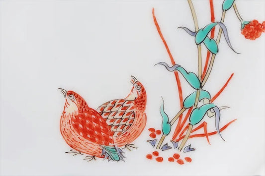 ARITA WARE 4.5-INCH DECORATIVE PLATE “MILLET AND QUAIL” – KAKIEMON KILN | JAPANESE PORCELAIN ART