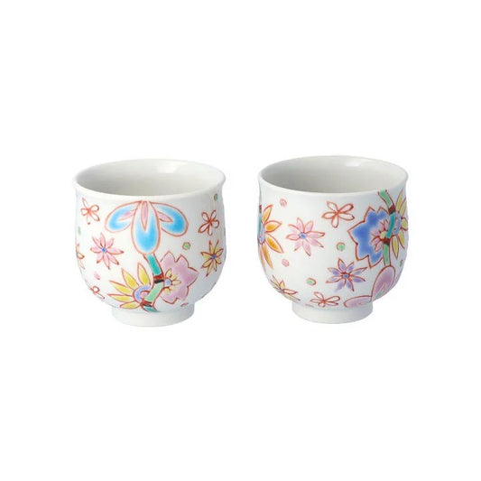 KUTANI WARE SAKE VESSELS SET FULL OF FLOWERS/GINSYUU KILN