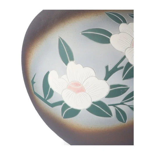 KUTANI WARE FLOWER VASE - CAMELLIA DESIGN, JAPANESE CERAMIC VASE