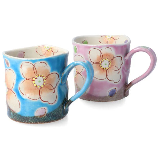 KUTANI WARE RICE BOWL & MUG PAIR SET (4-PIECE) – HANA URARA (TURQUOISE & PINK) KOKUZOU KLIN
