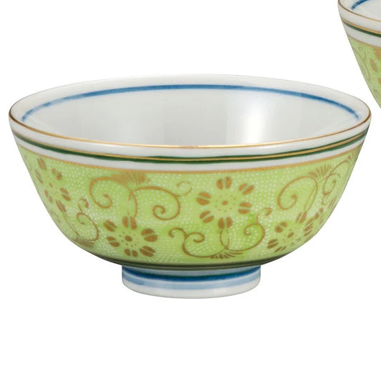 JAPANESE KUTANI RICE BOWL SET - SHIROCHIBU TESSEN YELLOW-GREEN