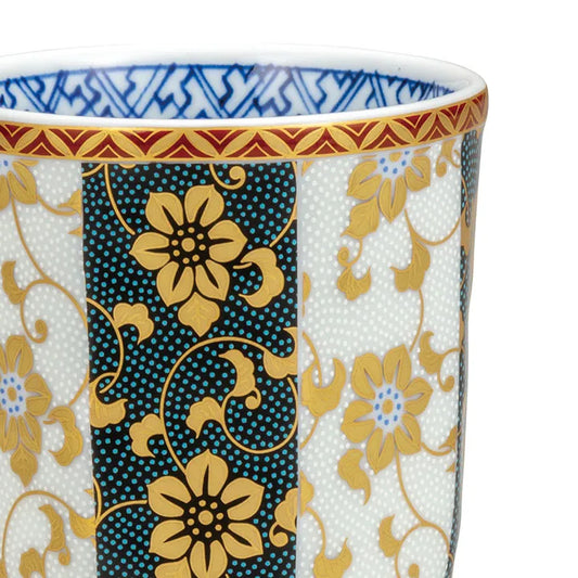 JAPANESE KUTANI WARE TEACUP – BLUE & WHITE BEADED CLEMATIS (TESSEN) DESIGN