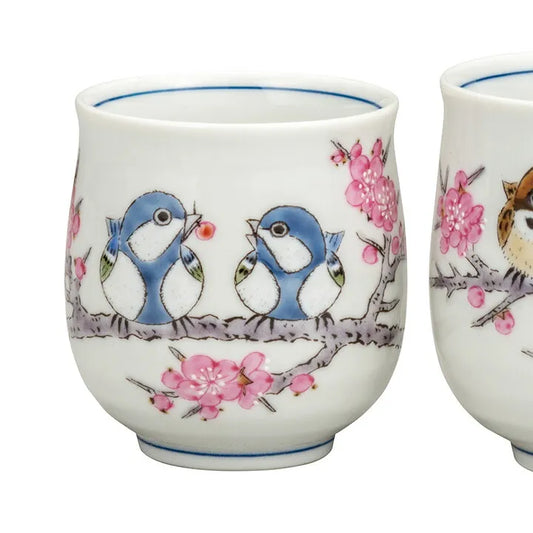 KUTANI JAPANESE YUNOMI SET SPARROW.JAPANESE TIT