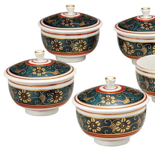 KUTANI WARE FUTA-TSUKI KUMIDASHIWAN AOCHIBUN TESSEN