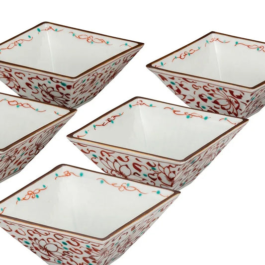 JAPANESE KUTANI WARE SMALL BOWL SET – KARAKUSA ARABESQUE DESIGN