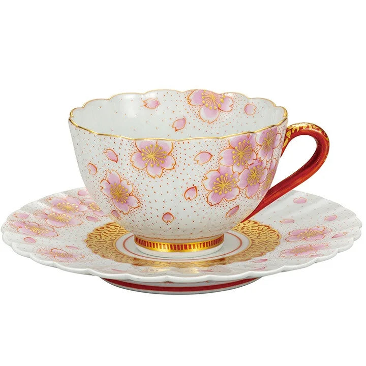 KUTANI CUP & SAUCER - KINRAN SAKURA HAND-PAINTED BY YOSHINORI FUKUDA
