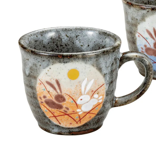 KUTANI JAPANESE PAIR OF MUGS HOPPING RABBIT