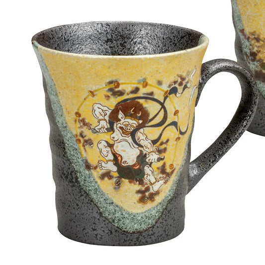 JAPANESE KUTANI PORCELAIN MUG PAIR – FUJIN AND RAIJIN DESIGN