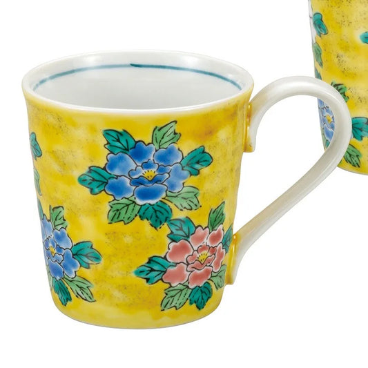 JAPANESE KUTANI WARE PAIR MUG CUPS – YOSHIDAYA STYLE PEONY DESIGN
