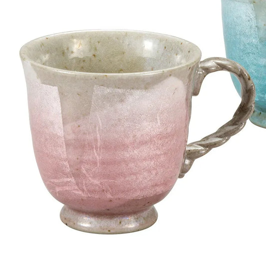 KUTANI WARE PAIR MUG CUPS – JAPANESE PORCELAIN MUGS WITH GINSAI SILVER GLAZE, HAND-PAINTED TRADITIONAL KUTANI