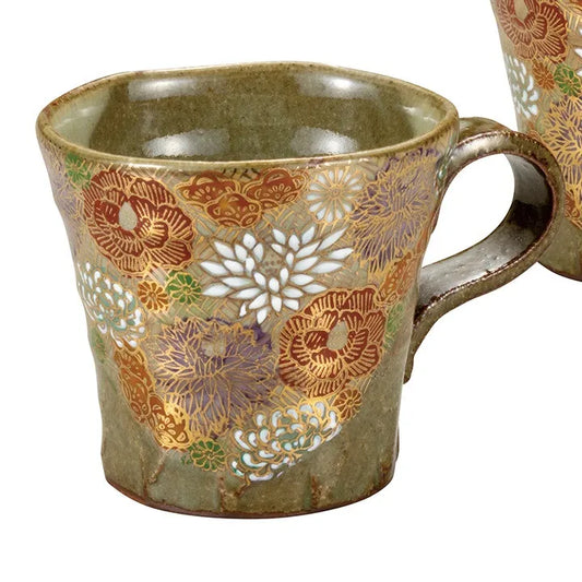 KUTANI WARE PAIR OF MUGS – HANAZUME|TRADITIONAL JAPANESE PORCELAIN GIFT