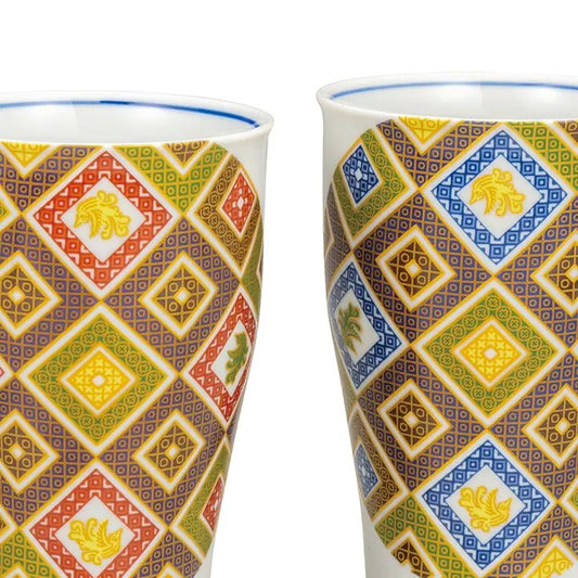 KUTANI WARE PAIR OF FREE CUPS STONE PAVEMENT