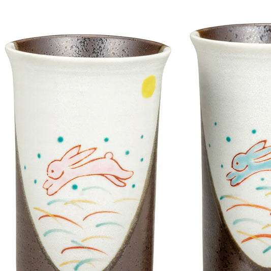 KUTANI WARE PAIR OF FREE CUPS HANE USAGI