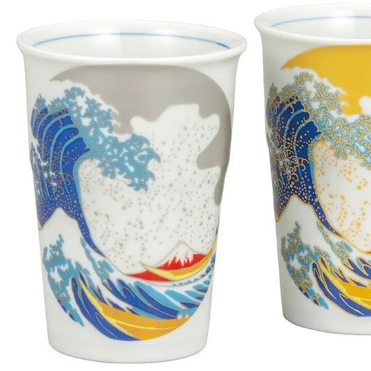 KUTANI WARE PAIR OF FREE CUPS HOKUSAIHA