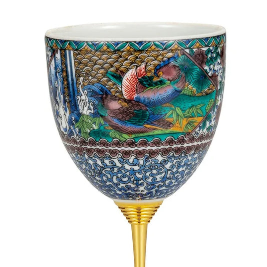 JAPANESE KUTANI WINE CUP - KO-KUTANI BIRD AND FLOWER DESIGN