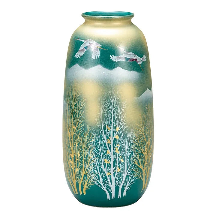 KUTANI WARE ZUNDŌ GOLDEN CLOUDS AND CRANES AMONG TREES