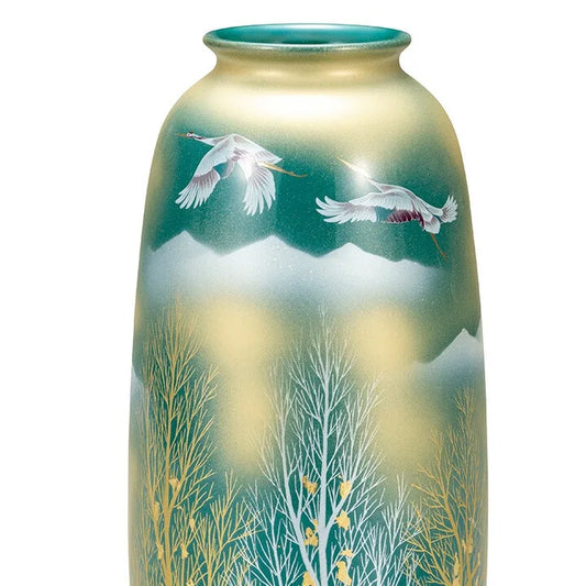 KUTANI WARE ZUNDŌ GOLDEN CLOUDS AND CRANES AMONG TREES