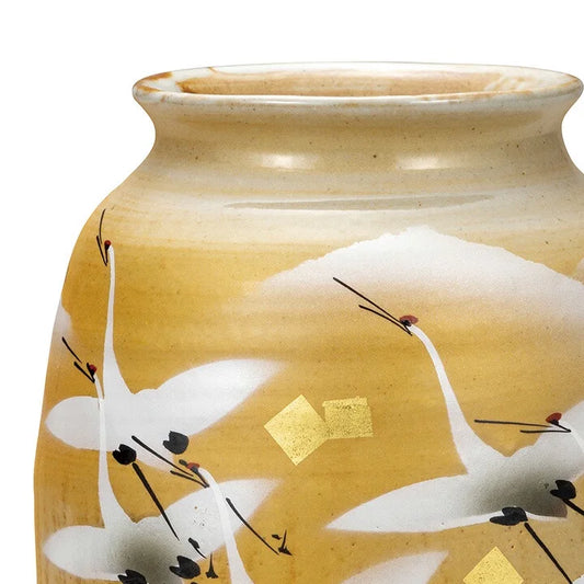 KUTANI JAPANESE NATUME FLOWER VASE GOLD LEAF CRANE/ TOYOSHI YAMADA