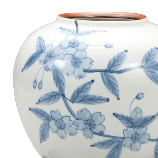 JAPANESE FLOWER VASE KUTANI SAKURA CHIRASHI WITH STAND