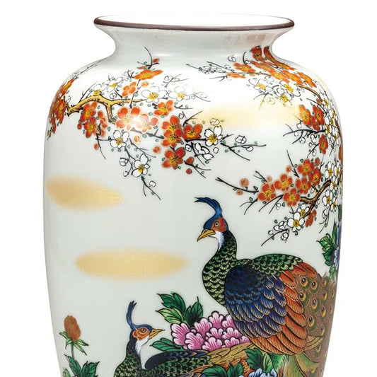 PEONY AND PEACOCK KUTANI JAPANESE FLOWER VASE