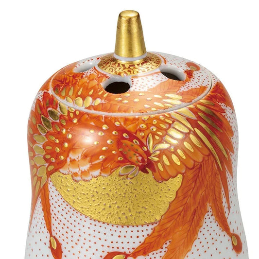 KUTANI WARE INCENSE BURNER - AKAE PHOENIX DESIGN, YOSHINORI FUKUDA, JAPANESE CERAMIC ART