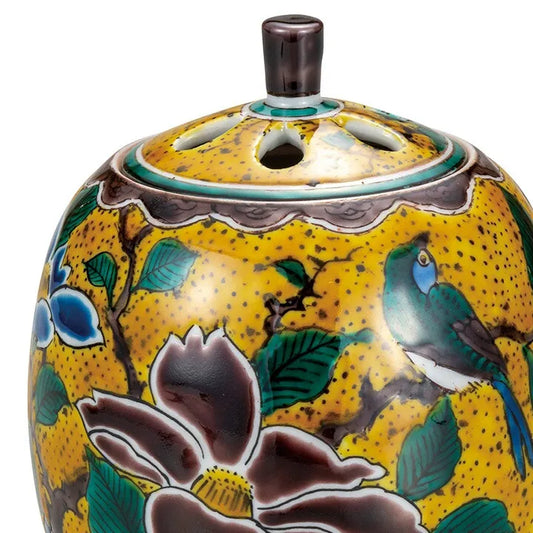 YOSHIDAYA FLORAL AND BIRD MOTIF KUTANI JAPANESE INCENSE BURNER