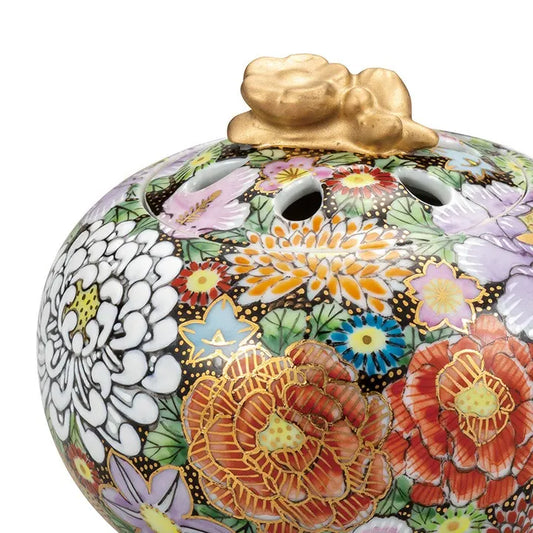 KUTANI WARE INCENSE HOLDER - HONKIN HANAZUME PATTERN / RYUZAN