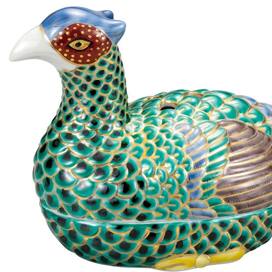 KUTANI WARE PHEASANT INCENSE BURNER NINSEI STYLE