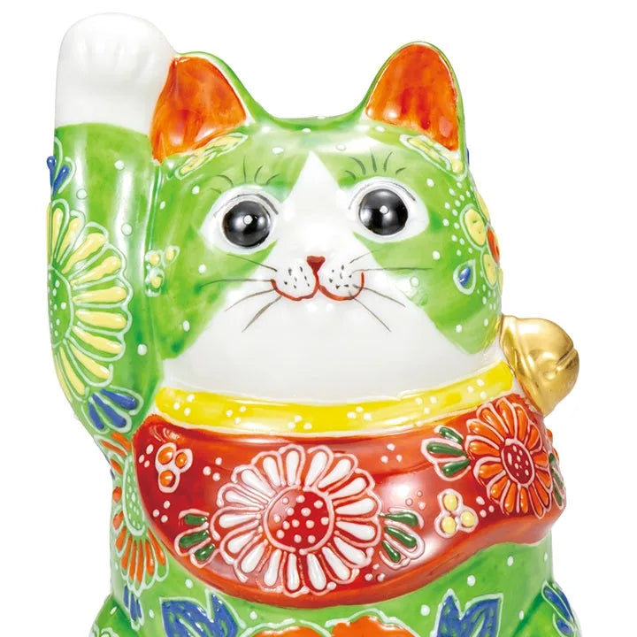 KUTANI WARE LUCKY CAT (MANEKI NEKO) GREEN DECORATION
