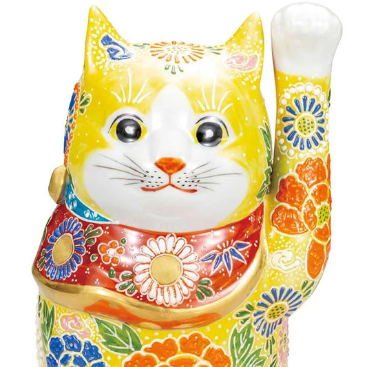 KUTANI WARE LUCKY CAT (MANEKI NEKO) YELLOW MORI