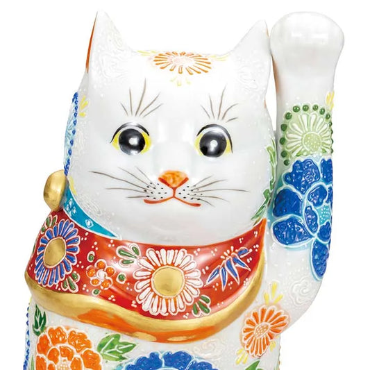 JAPAN KUTANI LUCKY CAT( MANEKI-NEKO) WHITE-MORI