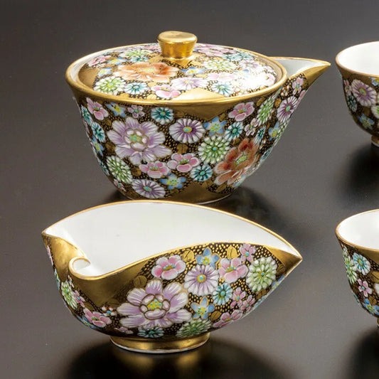 KUTANI PORCELAIN TEAPOT & CUP SET – HANA-TSUME DESIGN BY TAKAFUMI TAKA, LUXURY JAPANESE TABLEWARE