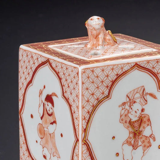 KUTANI JAPANESE INCENSE BURNER AKAE SAIBYO KARAKO MON/REIKO FUKUSHIMA