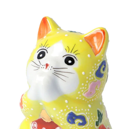 KUTANI JAPANESE LUCKY CAT(PRAYING CAT) YELLOW RAISED DECORATION