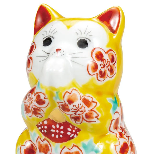 KUTANI JAPANESE LUCKY CAT(PRAYING CAT) YELLOW GLAZE SAKURA