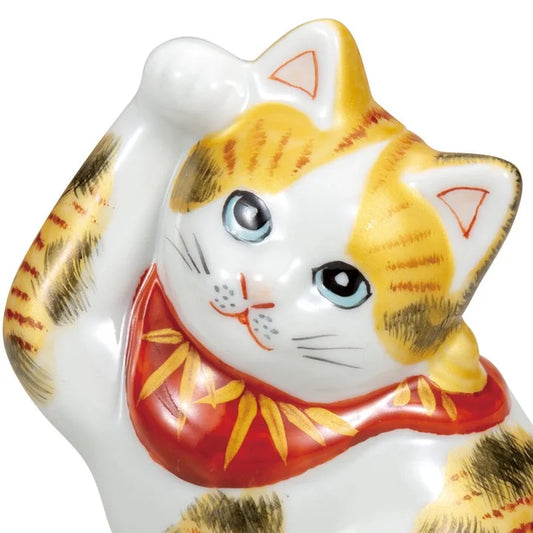 KUTANI JAPANESE EAR CLEANING CAT (MANEKI NEKO) GOLD PAINTED CALICO