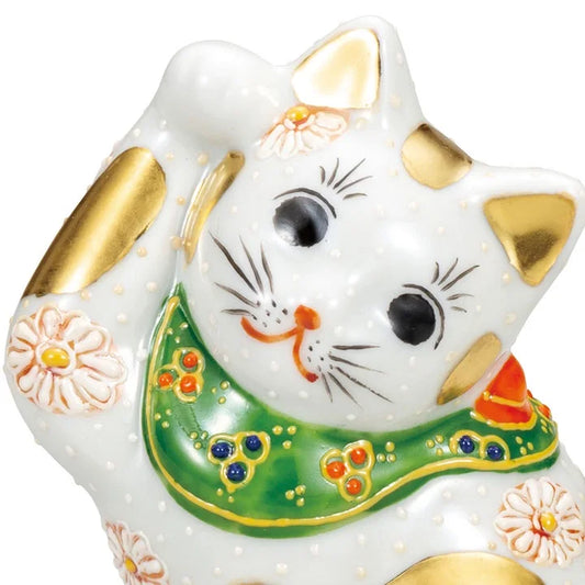 KUTANI WARE EAR PICK CAT (MANEKI NEKO) GOLD RIM RAISED DECORATION