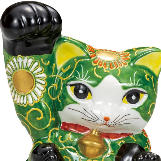 KUTANI WARE LONG-ARMED MANEKI NEKO GREEN MORI